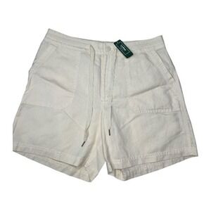 LL Bean‎ Classic Fit Cream Shorts Linen Blend Beige Drawstring Size Medium NEW